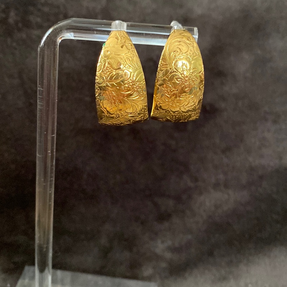 Vintage Avon, gold embossed hoops, approximately 1 inch length